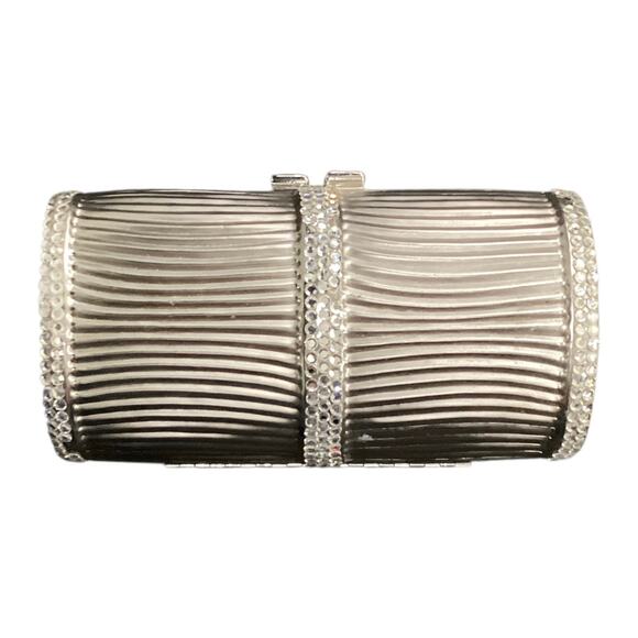 VTG Women’s Hard Metal Silver Clutch with Rhinestones and Crossbody Chain - Picture 1 of 3